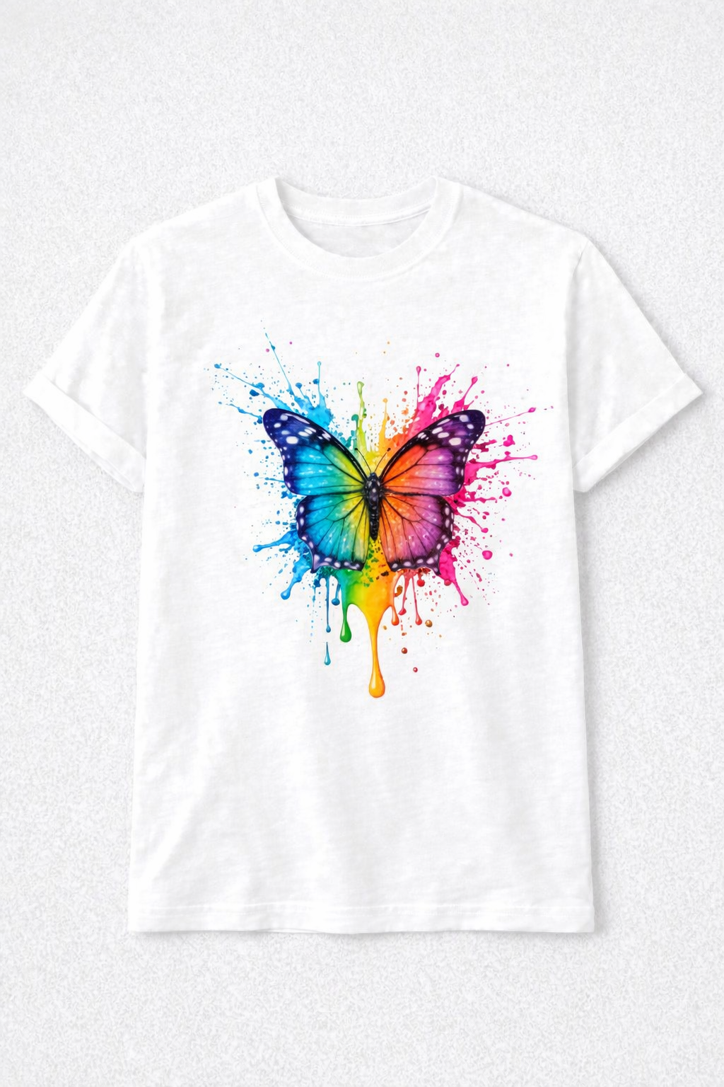 tricou alb damă cu imprimeu fluture multicolor tricou alb damă cu imprimeu fluture multicolor
