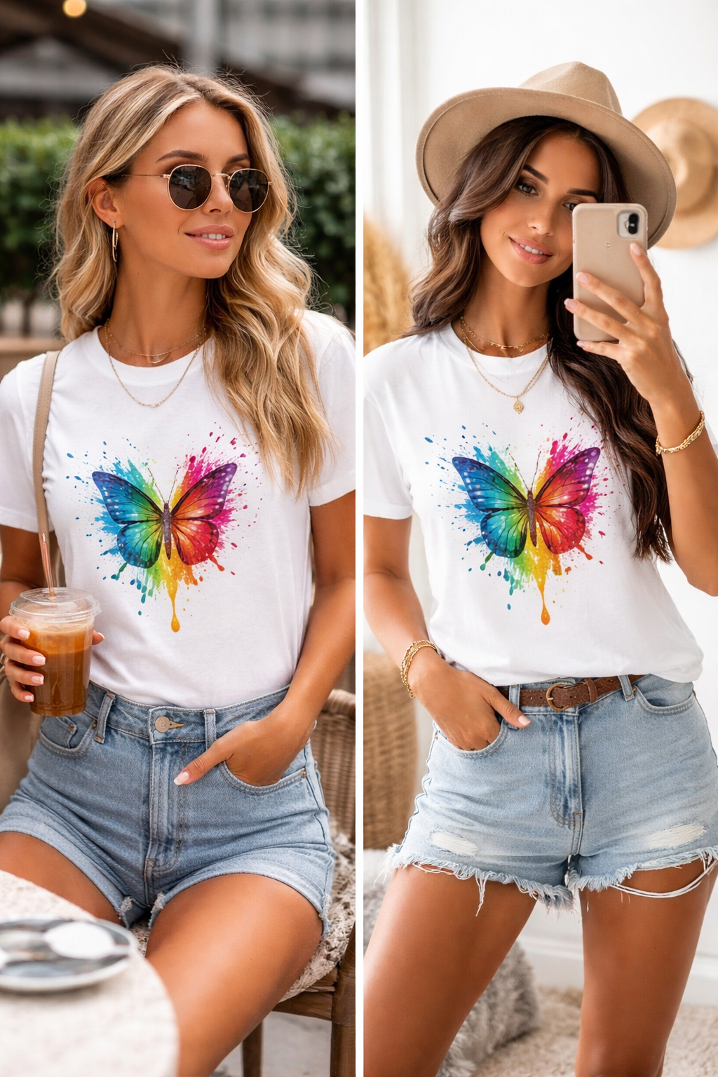 tricou alb damă cu imprimeu fluture multicolor tricou alb damă cu imprimeu fluture multicolor
